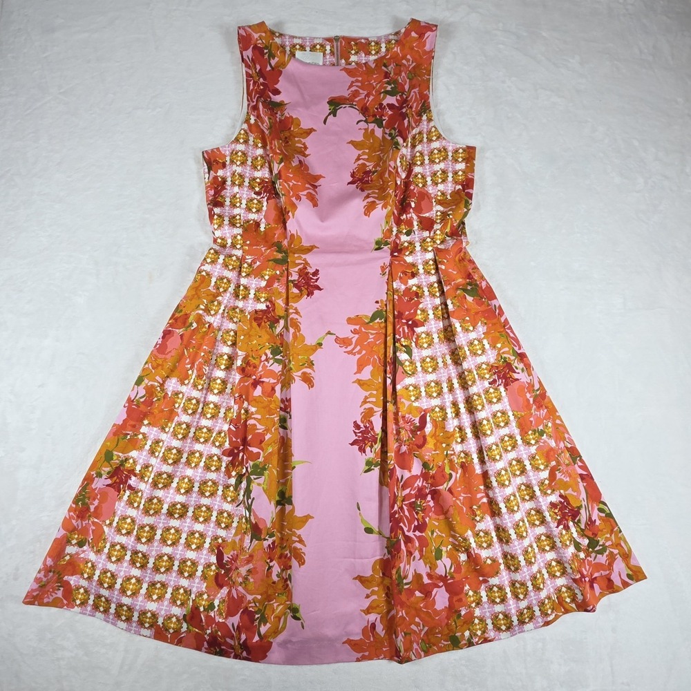 Donna Morgan Orange Pink Floral Knee Length Dress Sz 10  Sleeveless I LOVE LUCY